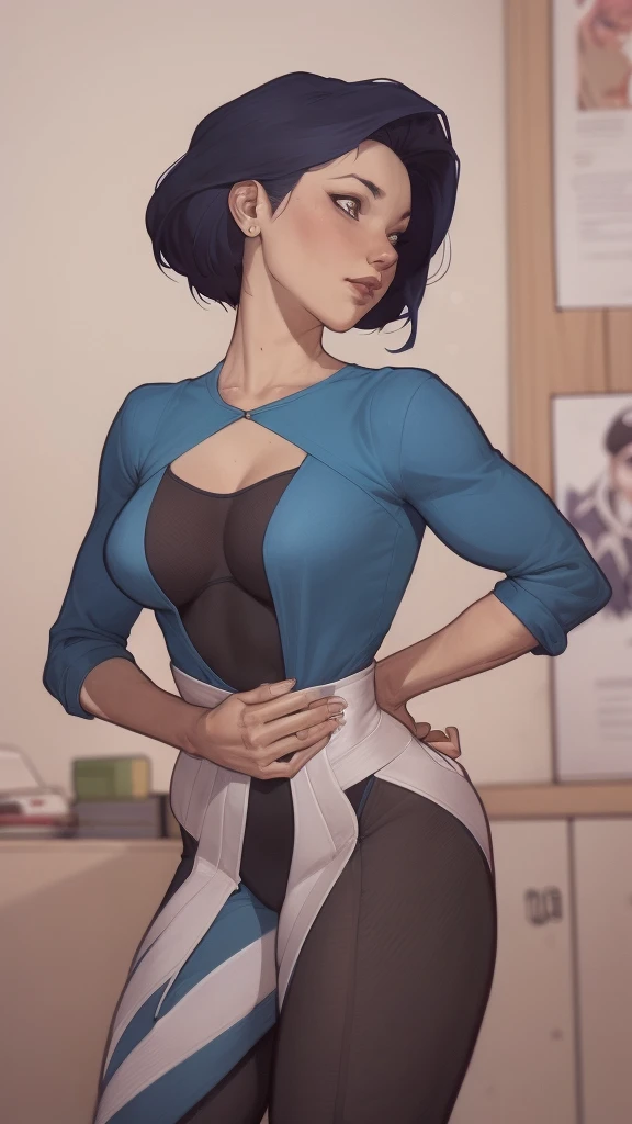 garota de anime com comprido e blusa preta posando em frente a uma fogueira, Lois van Baarle e Rossdraws, artgerm e lois van baarle, desenhado no estilo de artgerm, no estilo de artgerm, inspirado em Lois van Baarle, German style art, mulher de cabelo azul curto, estilo artgerm