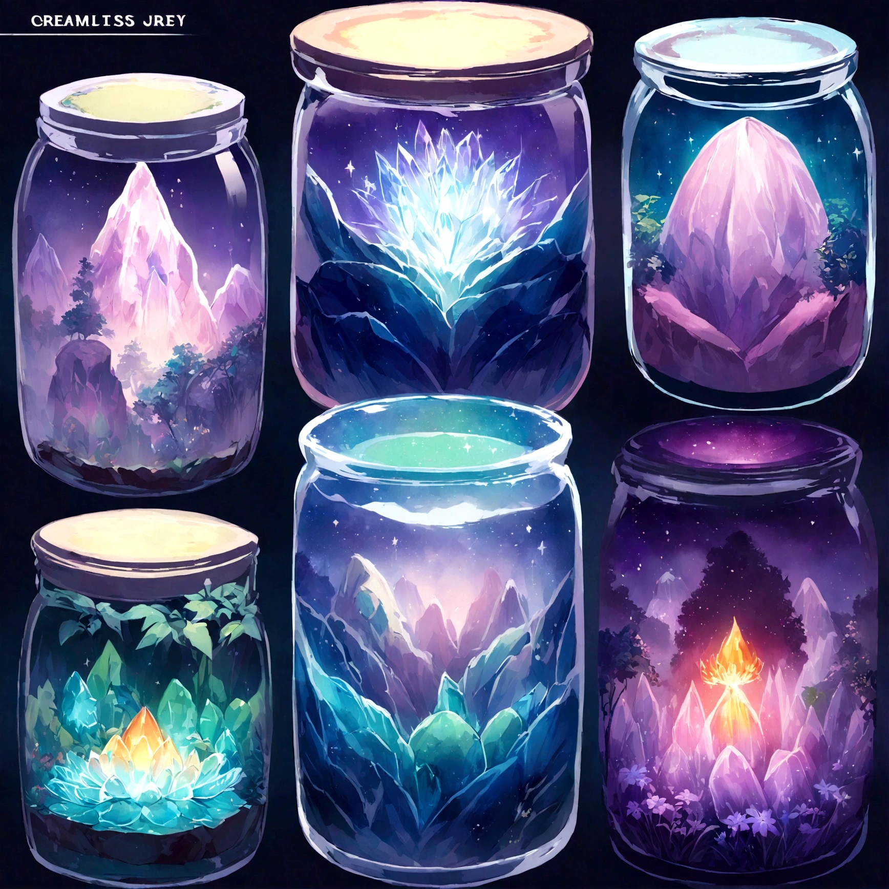 Mythical Container Pattern Purple and blue floral design on a clear glass container, graphic of ...