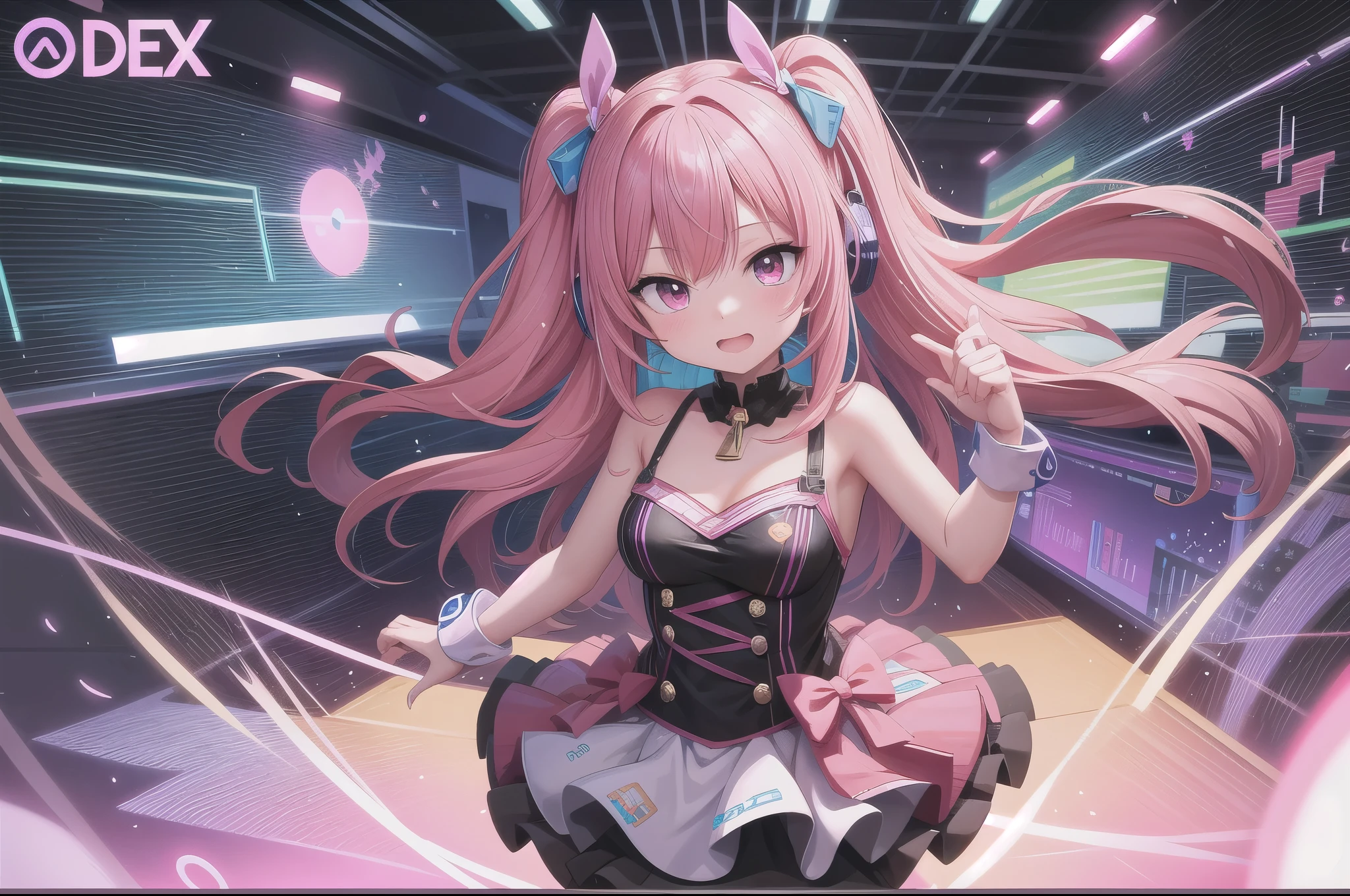 anime girl DJ playing music in a music studio with headphones, Nightcore, Digital art other than Pixiv, background art, 4K Anime Style, Digital anime illustration, Anime style digital art, Conjunto DJ, Dance to the music, Illustration anime style, DJ Sura, Fan art of urban girls, Anime style art, Electronic Music, Anime Moe Art Style, DJ, praise