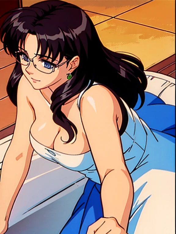 KodachiKunou, A gentle face、armored black bikini、Side Tail、Gold Necklace、8K, high resolution、palace、whole body、Fantasy、On all fours on the bed、Plump face、Droopy eyes、