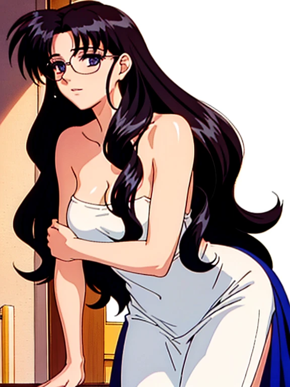 Her dark hair, Gorgeous, Wavy, Gracefully running down my shoulders、Gently flows around the face, Add some glamour.