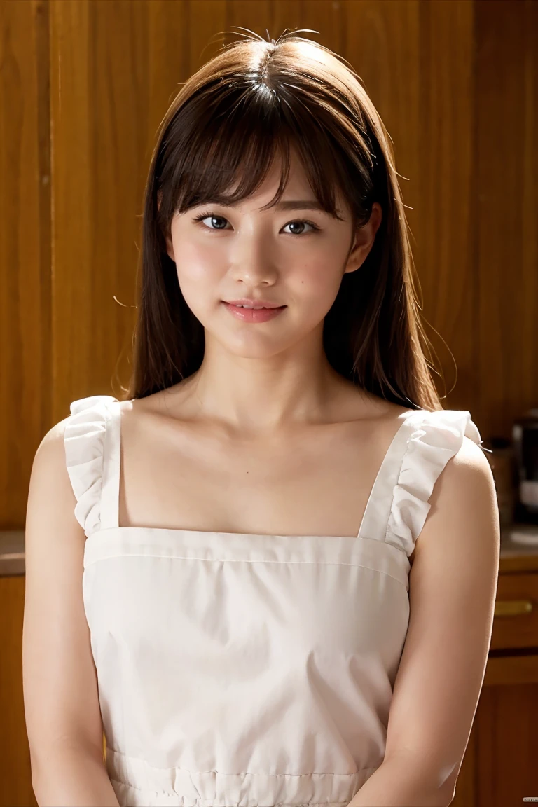 Medium Size Display, Medium Shot, Written boundary depth, bust, Upper Body, Movie angle, masterpiece, highest quality, Very detailed, CG, 8k wallpaper, Beautiful Face, Delicate eyes, Otome, alone, smile, Divide the salad、cute、Pink Apron