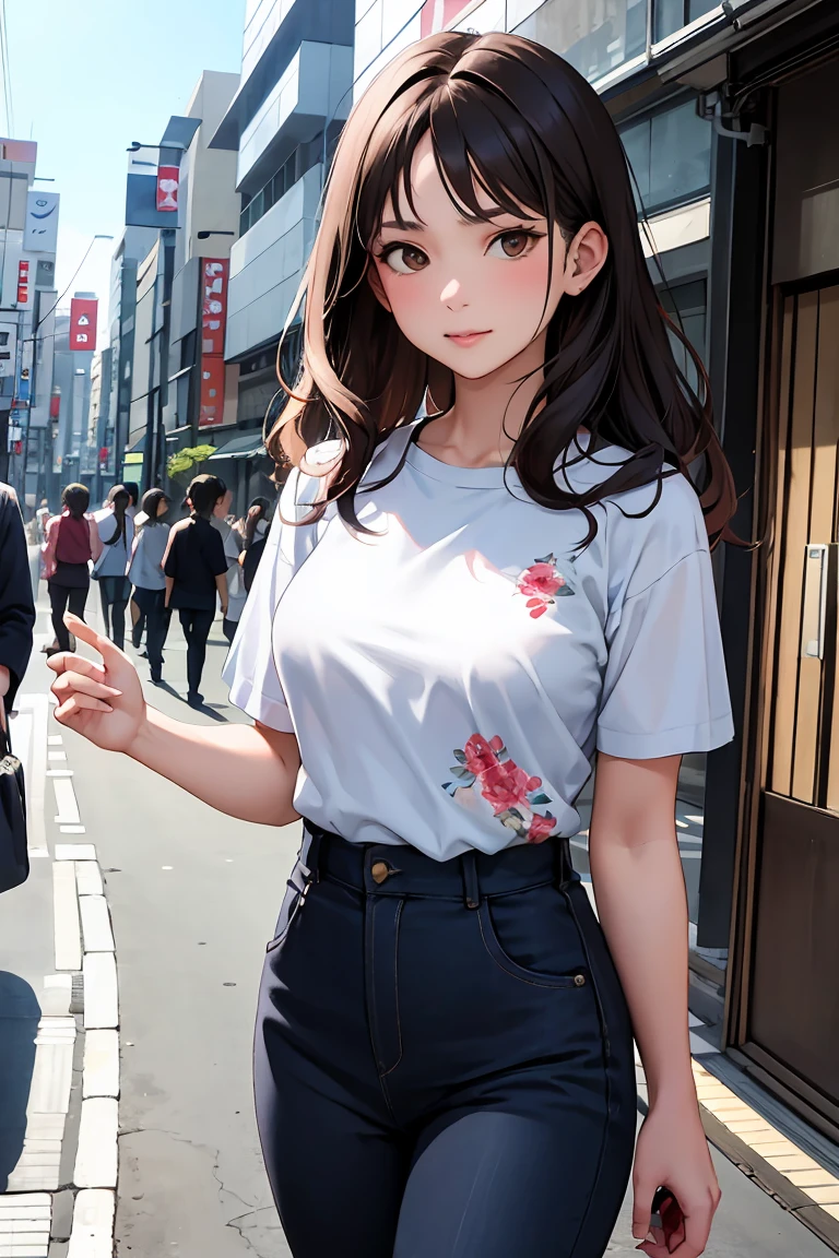 High-quality, ultra-realistic portraits。She has a face that is both cute and pure.、((It has a rounded and gentle contour))。(Eyes are large、Her clear eyes are distinctive、The nose is small and well-formed。Lips in natural color、Modest thickness)。The skin is transparent、Has a healthy glow。Makeup is natural、She uses thin foundation and subtle lip color.。(Black Hair、ponytail)、clothing:
- White cotton T-shirt
- Denim shorts
- White sneakers

Accessories:
- A simple silver necklace - Small silver stud earrings - Beige canvas tote bag background:
Cafe terrace in the city、Bright sunshine。The lighting is soft and natural.、Accentuating facial features、Does not emphasize shadows。