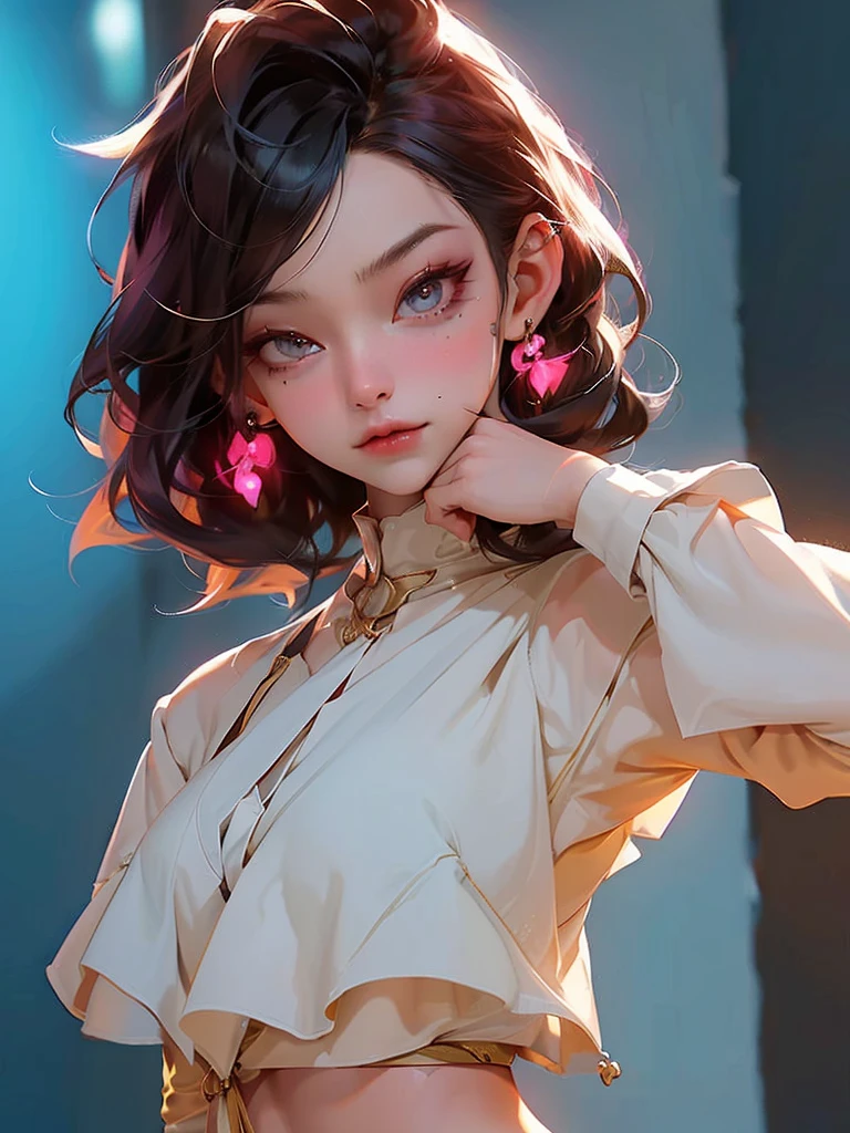 a close up of a person with an evil look on their face, octane trending on cgsociety, goth girl, very stylized character design, instagram art, sticker art, character is covered in liquid, realistic proportions sfw, unique hair designs, dynamic pose realistic, gold and black color scheme, animated movie shot, ui card, krenzcushart