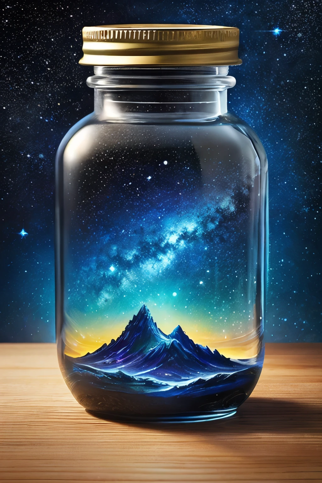 masterpiece、top-quality、(Very delicate and beautiful starry sky landscape trapped in a jar)、world masterpiece theater、high-resolutionisometric、top-quality、illustratio、Impasto、canvas、an oil painting、realism、realisitic