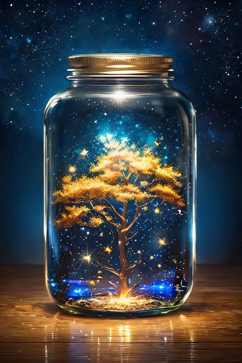 masterpiece、top-quality、(Very delicate and beautiful starry sky landscape trapped in a jar)、world masterpiece theater、high-resolutionisometric、top-quality、illustratio、Impasto、canvas、an oil painting、realism、realisitic