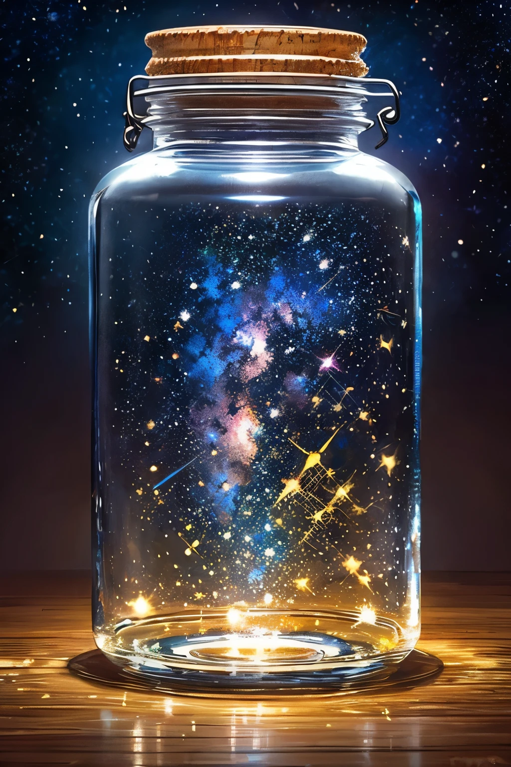 masterpiece、top-quality、(Very delicate and beautiful starry sky landscape trapped in a jar)、world masterpiece theater、high-resolutionisometric、top-quality、illustratio、Impasto、canvas、an oil painting、realism、realisitic