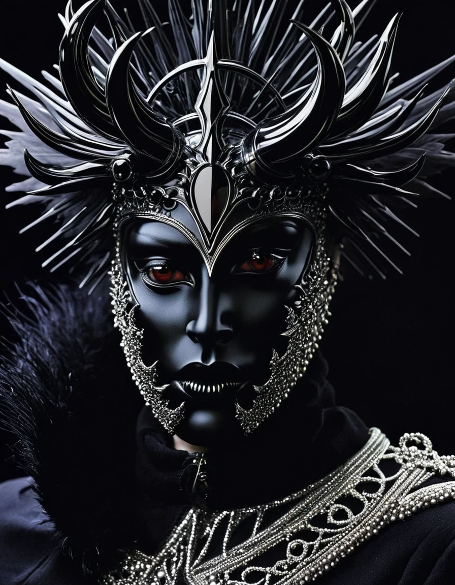 Close-Up of Face，（Macro），Demon's Crown, serge lutens style，in style of Cecil Beaton