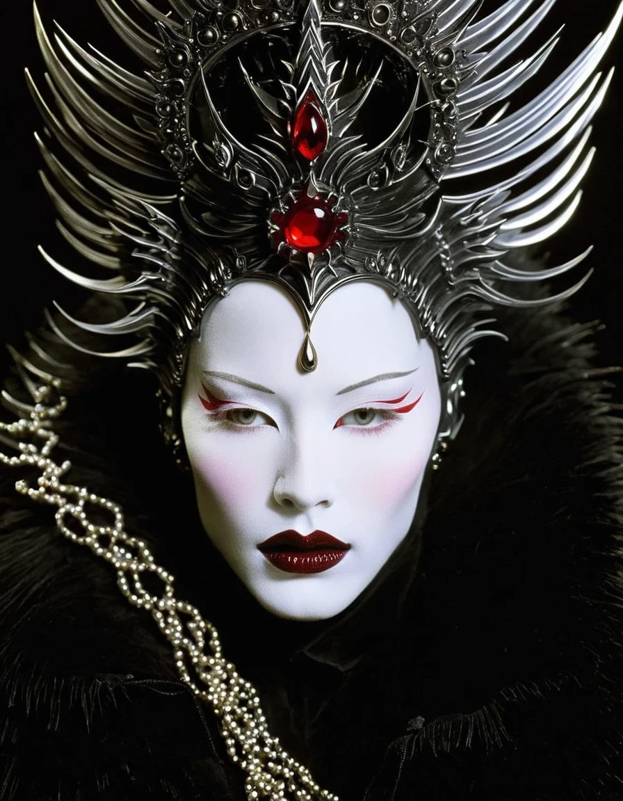 Close-Up of Face，（Macro），Demon's Crown, serge lutens style，in style of Cecil Beaton