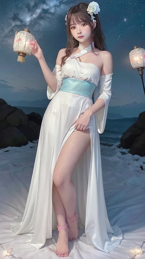 (Close-up:1.4)、(RAW photo:1.2)、(photorealistic:1.4)、(masterpiece:1.3)、(最high quality:1.4)、(Beautiful woman with perfect body:1.4)、solo、7 head and body、(cute face)、(cute:1.2)、(full body shot)、(big breasts:1.3)、(beautiful detailed eyes)、(charming big eyes)、(beautiful double eyelids)、(beautiful and detailed face)、(short hair:1.2)、(fantasy、Magic Effects、summoner:1.3)、(Half-Elf:1.2)、emilia、silver hair、strong wind、See-through、Wet、short hair、dark hair、slender、small butt、beautiful feet、skinny legs、Surrealism、cinematic lighting、Depth of bounds written、first person perspective、ticker、muste piece、curate、(perfect anatomy:1.2)、textured skin、super detail、high details、high quality、best quality、High resolution、8K、illumination、
