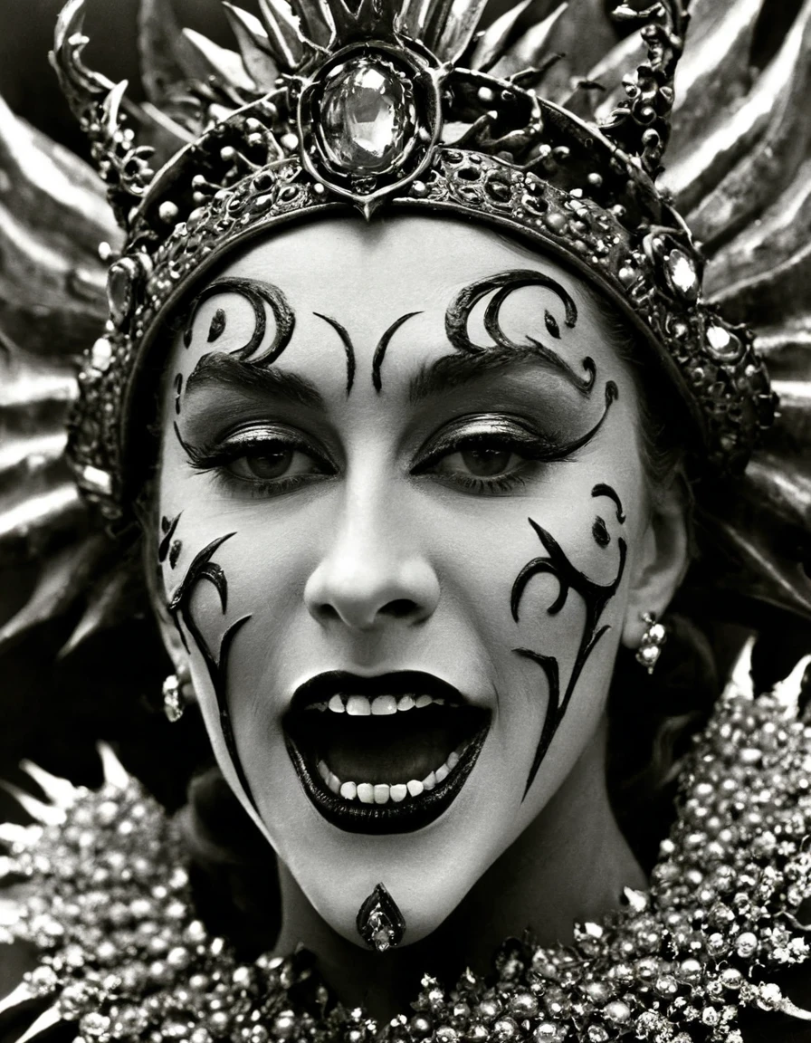 Close-Up of Face，（Macro），Demon's Crown, in style of Cecil Beaton