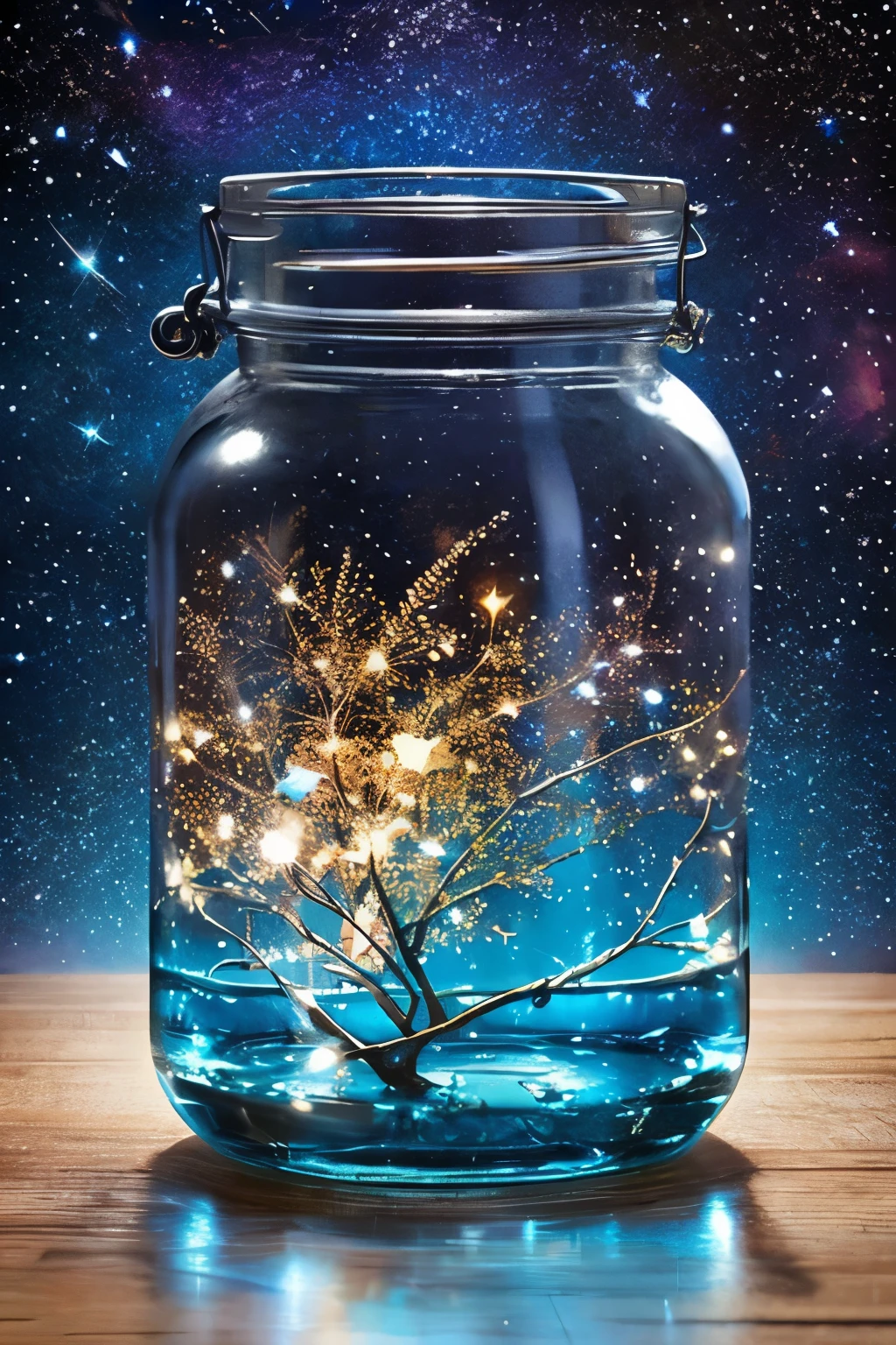 masterpiece、top-quality、(Very delicate and beautiful starry sky landscape trapped in a jar)、world masterpiece theater、high-resolutionisometric、top-quality、illustratio、Impasto、canvas、an oil painting、realism、realisitic