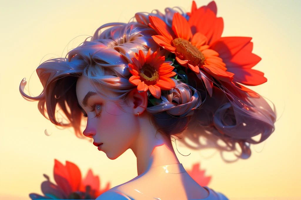flower, profile, one piece, sunflower, 8K, highest quality, (Wide margins:1.2), (Girl:1.5), (masterpiece:1.1)