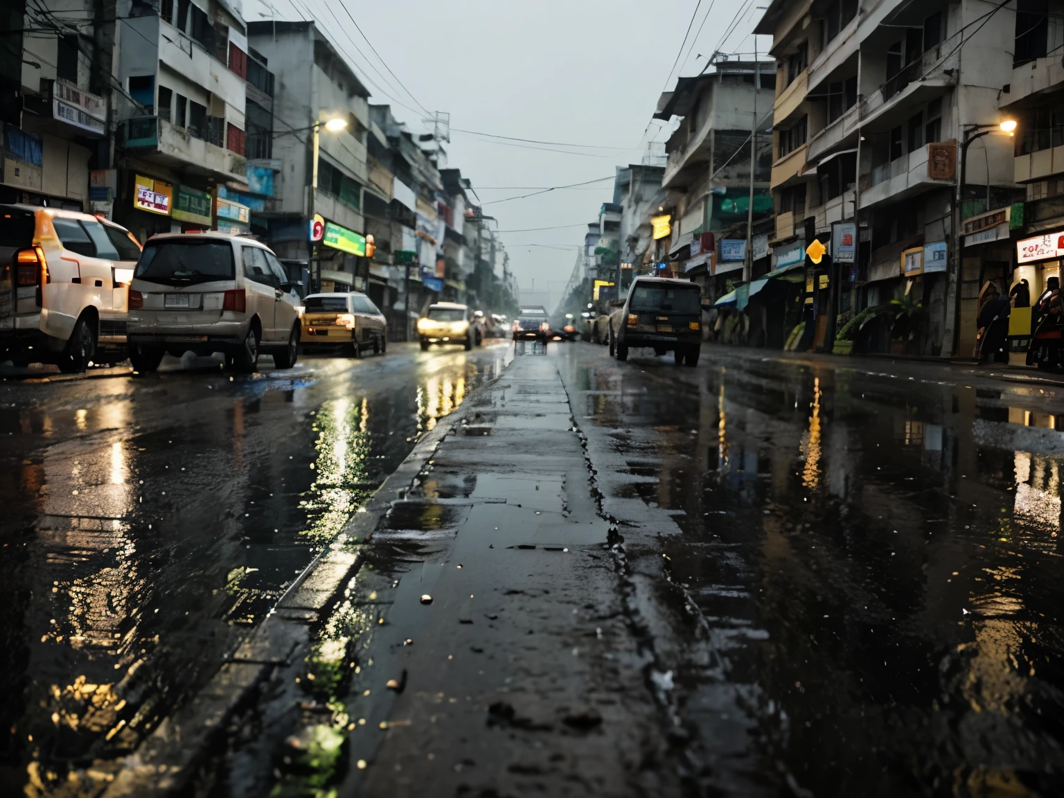 rain drops falling to the road in yangon