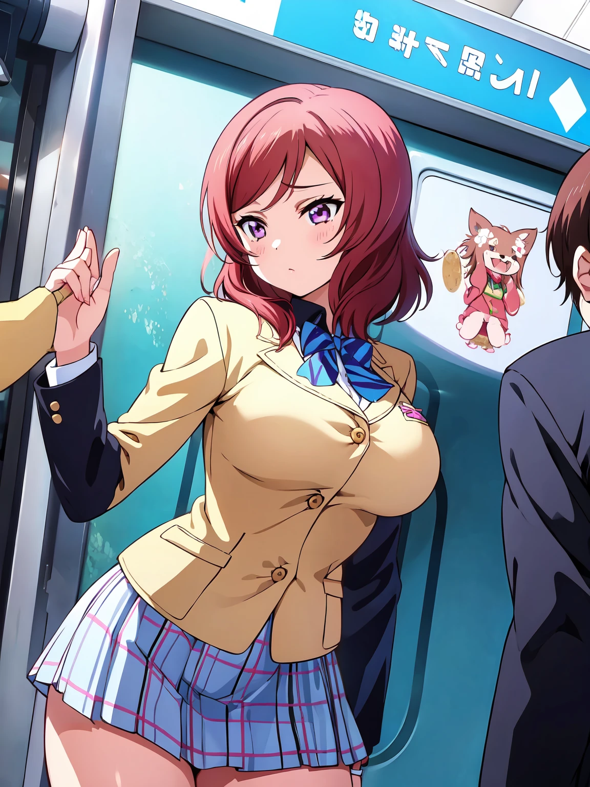 (Affirmative prompts)
(1 girl)++, (masterpiece)+++, (highest quality)+++, (Super cute)+++, lovelive!, Anime Color, , tears, (vapor)+++ , Being abused ,feigned ignorance, wearing blazer whiteshirt ,Check skirt , (Roll up your shirt), Bra is out of place ,arched back, Crowded train, (Many men standing behind a girl )++, Dynamic pose, Dynamic hand movements, (Grab your chest)+++, A man grabs a woman's arm , (Hands frying), (Floating Hand), (Grab from behind), The image shown is、Generated in stable diffusion。 ✧ (*´ `*) ✧ ° The prompt is:. To get your favorite images、You may need to generate multiple images at once。.Panty shot、Brasilia、erotic、Molester、Maki Nishikino