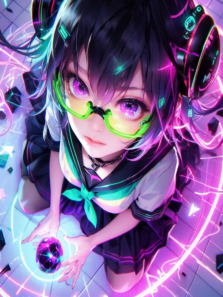 ((wide shot:1.6)), Unreal Engine:1.4, Ultra Realistic CG K, Photorealistic:1.4, Skin Texture:1.4, ((artwork 1 young woman full body:1.5)), ((black hair , green eyes, full lips and a sensual smile:1.5)), punk-style hairstyle with a shaved side:1.3, tattoos, Gatling gun, box, looking at viewer, dynamic pose, blows, ammunition belt, gloves, large breasts, Shooting, Extremely detailed:1.4, more detailed, optical mix, playful patterns, animated texture, unique visual effect, pink leather miniskirt, pink jacket, masterpiece, in the background an abandoned place with scrap metal, ((colors, cyan, green, pink, brown: 1.2)), ((8k realistic digital art.)), 32k