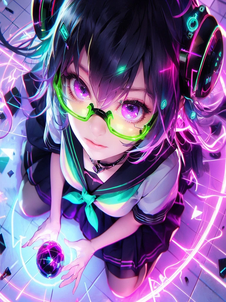 ((wide shot:1.6)), Unreal Engine:1.4, Ultra Realistic CG K, Photorealistic:1.4, Skin Texture:1.4, ((artwork 1 young woman full body:1.5)), ((black hair , green eyes, full lips and a sensual smile:1.5)), punk-style hairstyle with a shaved side:1.3, tattoos, Gatling gun, box, looking at viewer, dynamic pose, blows, ammunition belt, gloves, large breasts, Shooting, Extremely detailed:1.4, more detailed, optical mix, playful patterns, animated texture, unique visual effect, pink leather miniskirt, pink jacket, masterpiece, in the background an abandoned place with scrap metal, ((colors, cyan, green, pink, brown: 1.2)), ((8k realistic digital art.)), 32k