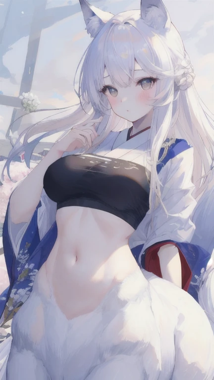 (best quality, masterpiece), 1 girl, centaur, It takes, White skin, Japanese , exposing the abdomen,belly button t-shirt, 아름다운 소녀 perfect wolf photo, perfect wolf photo
