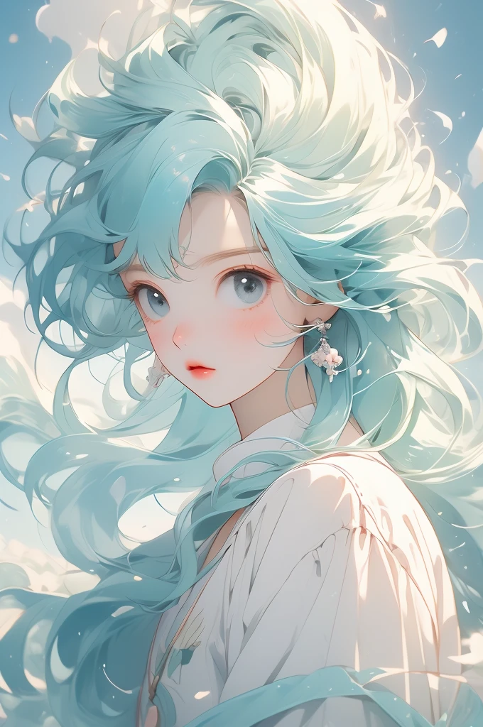 (pastel colour:1.2)、(Cute illustrations:1.2)、(pretty girl)、Multicolored Hair、Gradation、one piece、Floating、Future World、fluffy