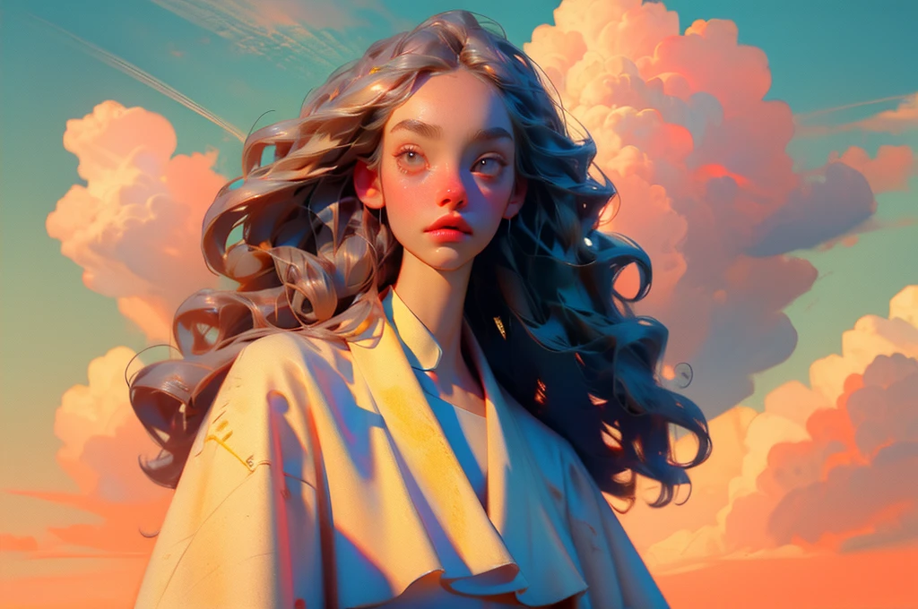 Summer sky, upper body, 8K, highest quality, (Wide margins:1.4), (Girl:1.2), (masterpiece:1.1)