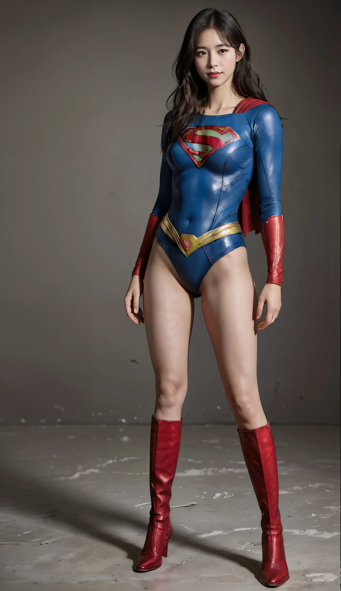No background、(((Beautiful legs in black tights.)))、(((Legally express the beauty of your smile)))、((((Make the most of your original images)))、(((Supergirl Costume)))、(((Beautiful short bob hair)))、(((suffering)))、(((Please wear black tights....、Wear red boots)))、((Best image quality、8k))、((highest quality、8k、masterpiece:1.3))、(((Preserve background )))、Sharp focus:1.2、Beautiful woman with perfect figure:1.4、Slim Abs:1.2、Wet body:1.5、Highly detailed face and skin texture、8k