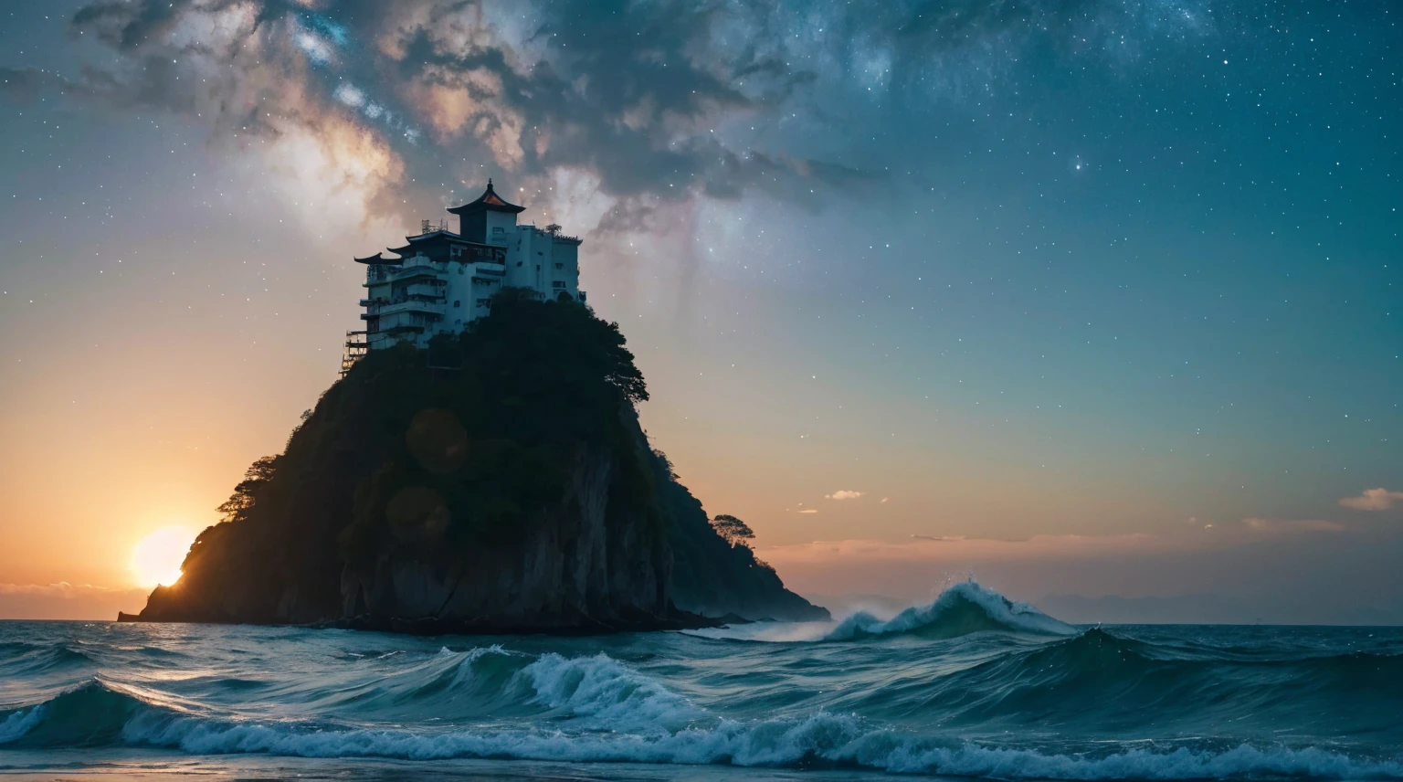 Climb Jieshi Mountain to the east,Come and see the vast ocean。
How vast and immense the sea is,Mountain islands towering over the sea。
Trees and grass,Very lush,
Autumn wind blowing through the trees,Make a sad sound,Huge waves surge in the sea。
Movement of the Sun and Moon,As if emanating from this vast ocean。
Milky Way Starry Sky,As if born from this vast ocean。