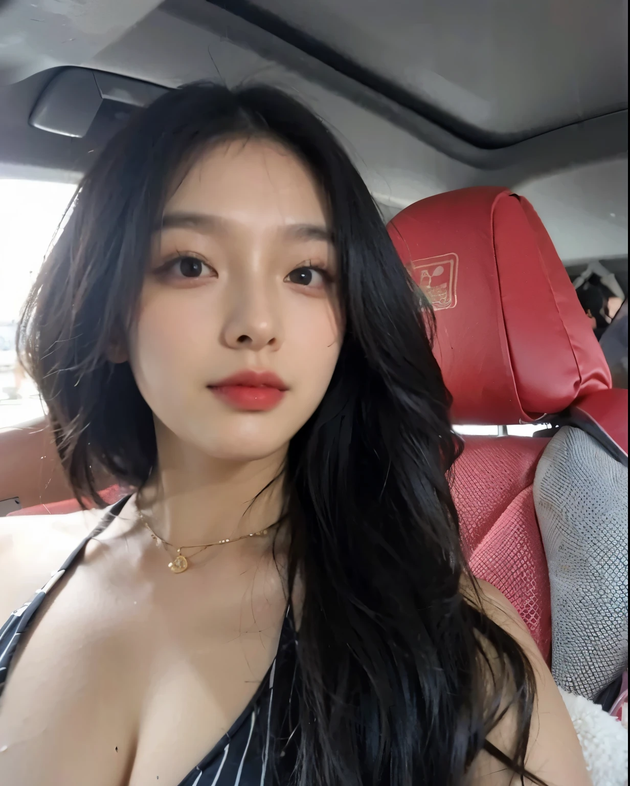korean, Asian, black hair, slanted eyes, voluptuous breasts