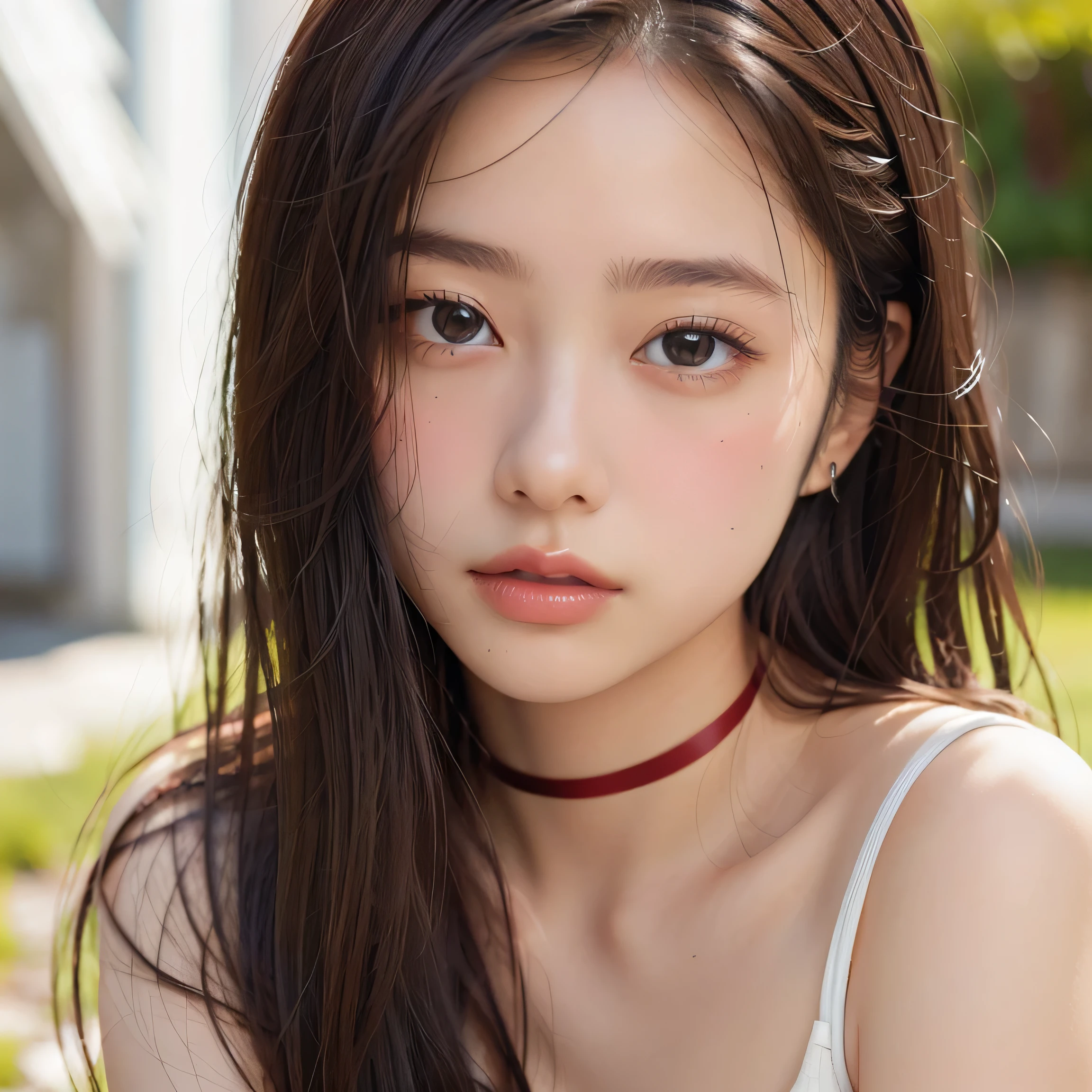 ((highest quality)), (be familiar with), beautiful girl, Japanese girl, , highly detailed eyes, highly detailed nose, highly detailed mouth, beautiful feet, beautiful hand, beautiful arms, perfect anatomy :1.4, one person, no cut, outdoor, glamor, Full-body, Photo-like, grass, chiaroscuro, ((masterpiece)), 16k, textured skin, super detail