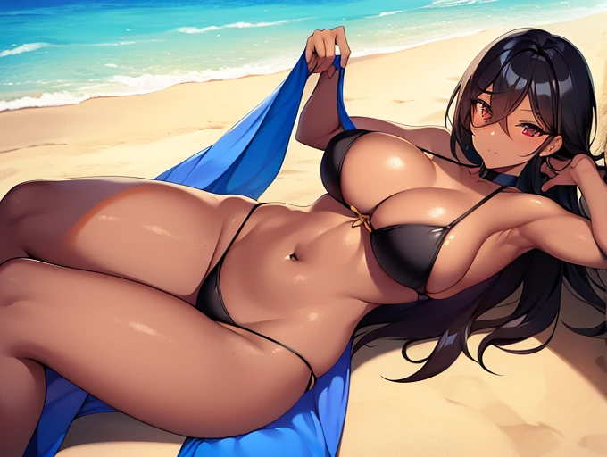 A busty girl with ebony skin bikini