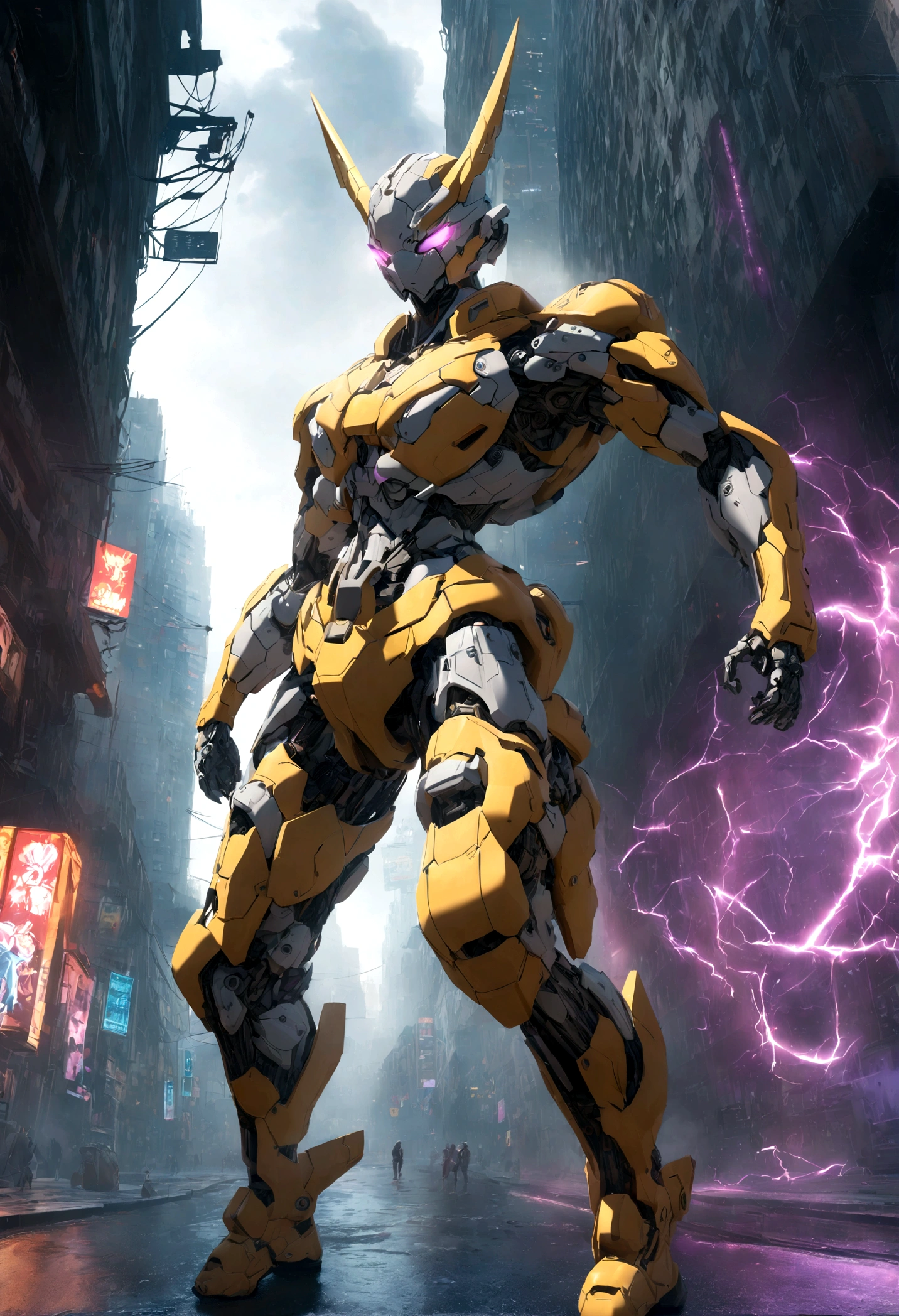  “Dragon Ball" a super saiyan cyborg, highly detailed, Golden hair, hyperrealistic, cinematic lighting, dramatic, gritty, moody, neon lights, glowing energy aura, intense expression, mechanical parts, cyberpunk style, advanced technology, futuristic, volumetric fog, dynamic pose, 8k, photorealistic, unreal engine, concept art style, futuristic urban background