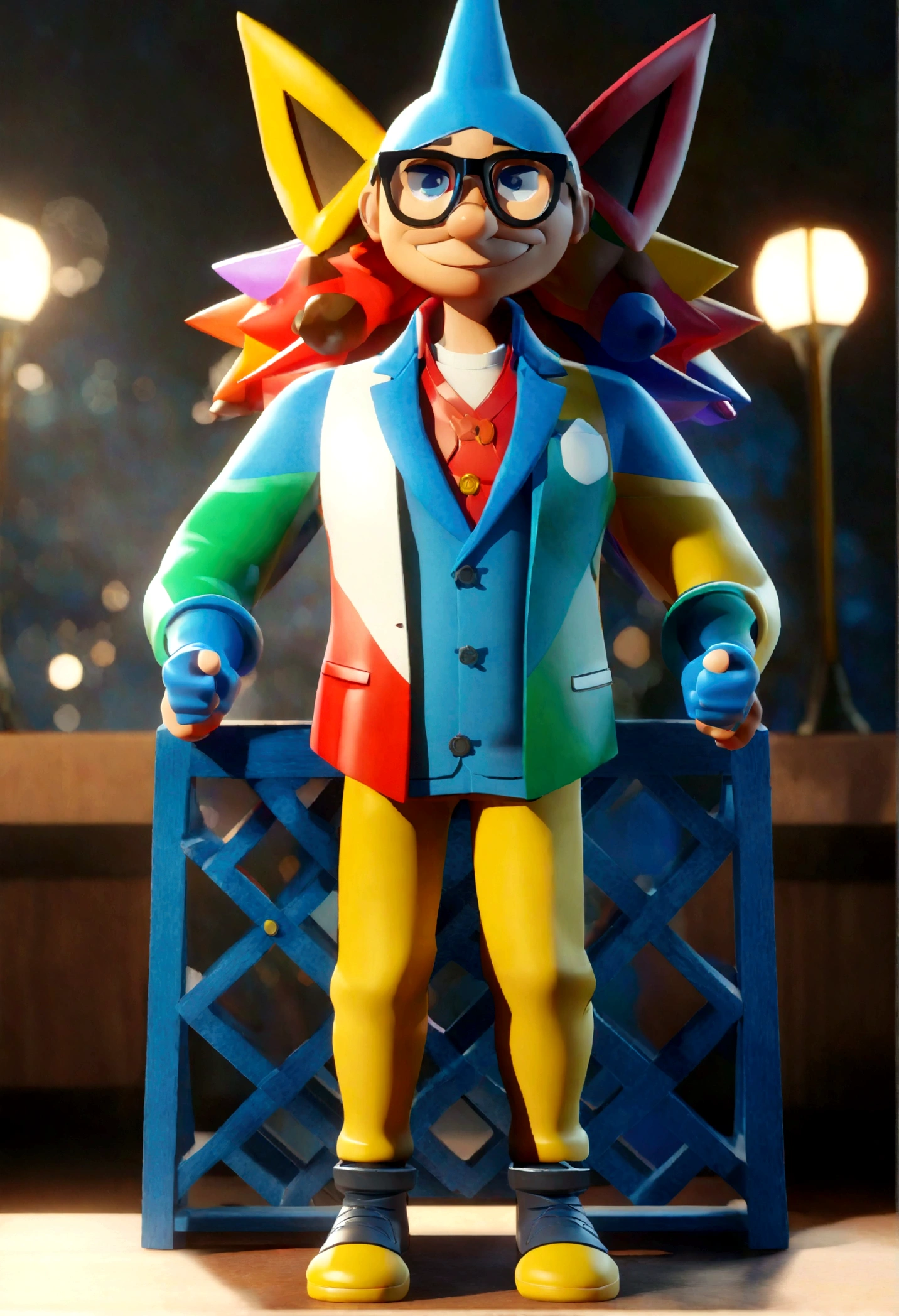 Cartoon character of a man in black glasses and blue shirt, um personagem animado, Caractere estilizado, animation style rendering, 3D estilizado, Arnold Maya rendering, Stylized 3D rendering, toon render screenshot, Personagem 3D, Personagem 3D, Stylized 3D rendering, 3D character rendering, personagem de desenho animado, Personagem de close up, Pose de personagem, (Estilo Pixar) (parte mestre:1.2) (Bokeh) (melhor qualidade) (pele detalhada) (textura detalhada) (8K) (argila) (cinematic lighting) (sharp focus,Senta e vaza a parte superior do corpo