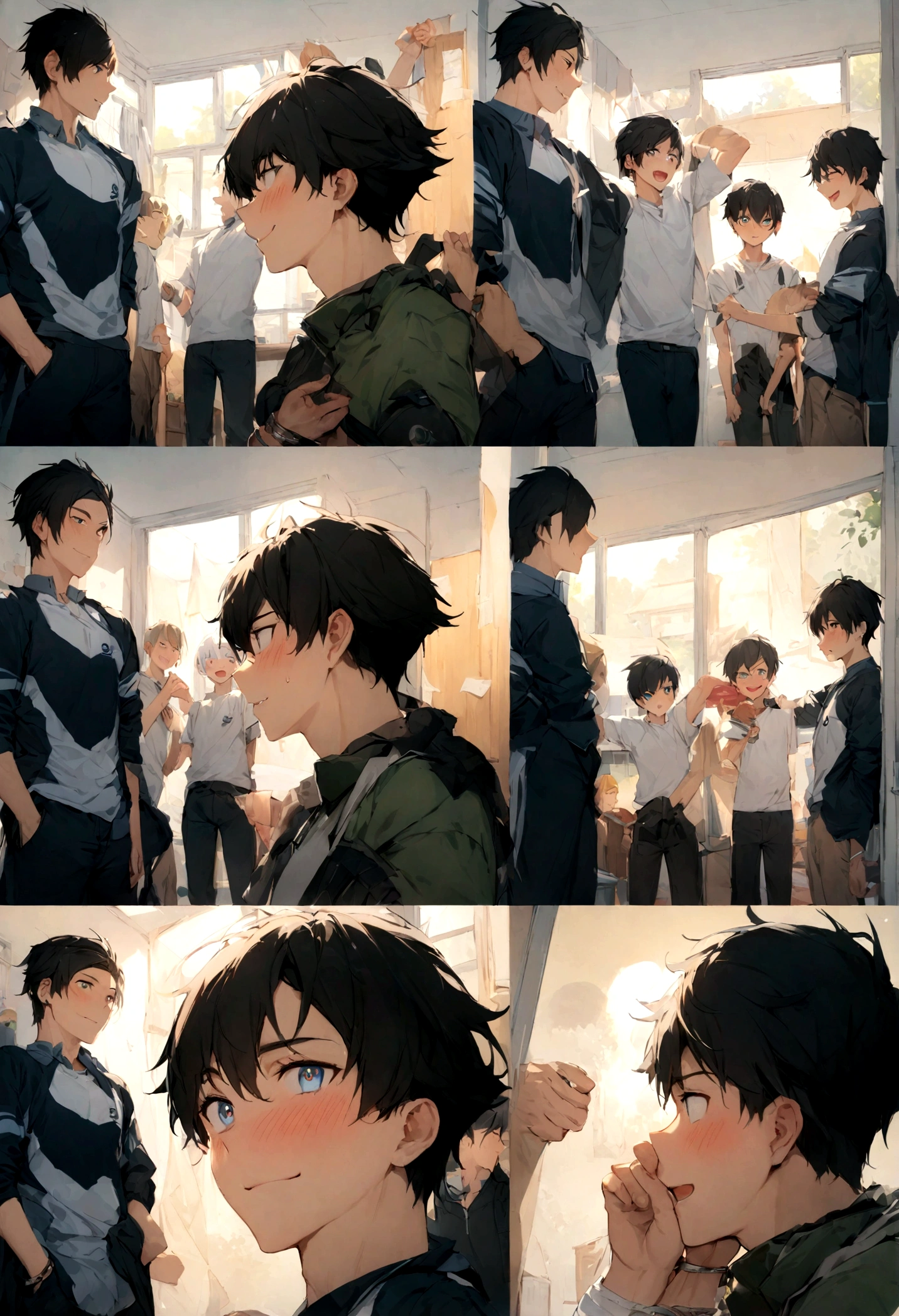 boys,,,,,,boys,,,,,,male protagonist,Bright Eyes,blush,,Men's Focus,,,,,,,,Male Focus,,Are standing,smile,Happiness created,bracelet,,Pure Parker,,,The man is resisting weakly,Brainwashed to potentially become homosexual,,,Brainwashing in the boys' dormitory,,When I first moved into the dorm I was pure and innocent.,,Athletic Department Boys' Dormitory,Brainwashed into falling in love with a boy,,,creation,high resolution,4k,8k,quasi-masterpiece,highest quality