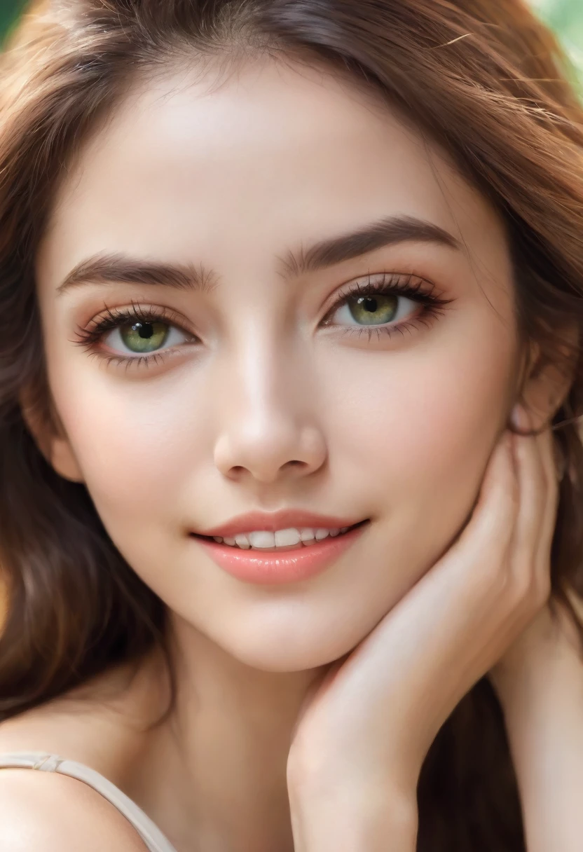 ((hyper-realistic)),((best quality)), ((masterpiece)), (detailed), perfect face This beautiful girl possesses a radiant and warm aura that immediately captivates those around her. Her eyes, the color of a deep and enchanting forest green, are windows to a soul that reflects kindness, intelligence, and a hint of playful curiosity. Framing her face is a cascade of chestnut-brown waves that dance in the sunlight, casting a soft and natural glow.
Her features are gracefully balanced—a nose that adds character without overshadowing her other delicate features, and lips that curve into a gentle smile, inviting and genuine. There's an air of confidence in the way she carries herself, yet it's tempered with humility, making her presence both strong and approachable.
Beyond her physical attributes, her inner beauty shines through her actions and personality. She exudes a contagious positivity, always ready with a kind word or a comforting gesture. Her laughter is a melodic symphony that echoes joy and warmth, creating a magnetic charm that draws people toward her. corpo inteiro bem vestida