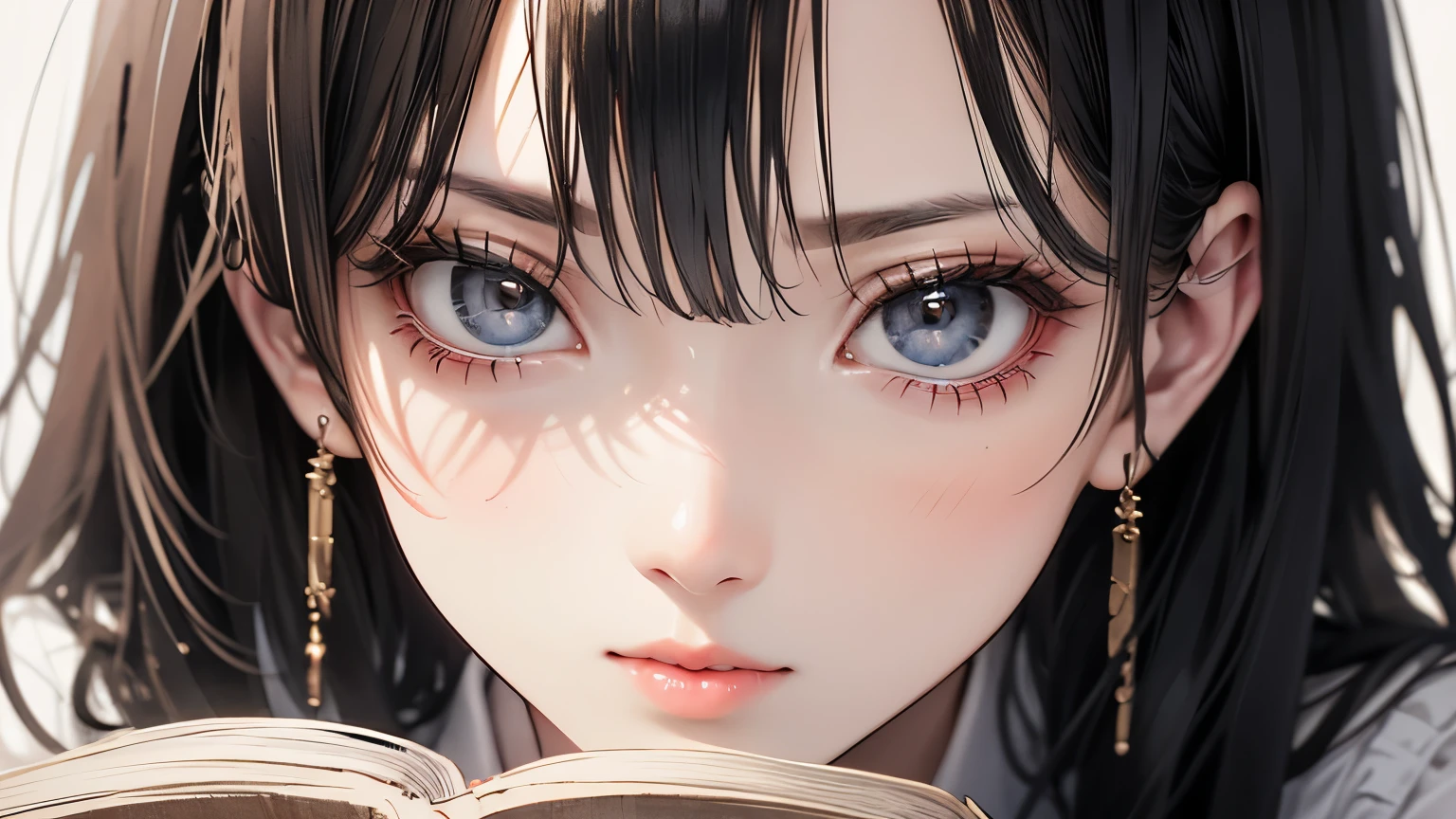 RAWphotograph, photograph, Realistic, 自然の中の女性の8K鮮やかなphotograph, Very detailed, In detail, Dramatic Light, In detail beautiful eyes, Detailed skin, Written boundary depth, Grey Eyes,Reading a book