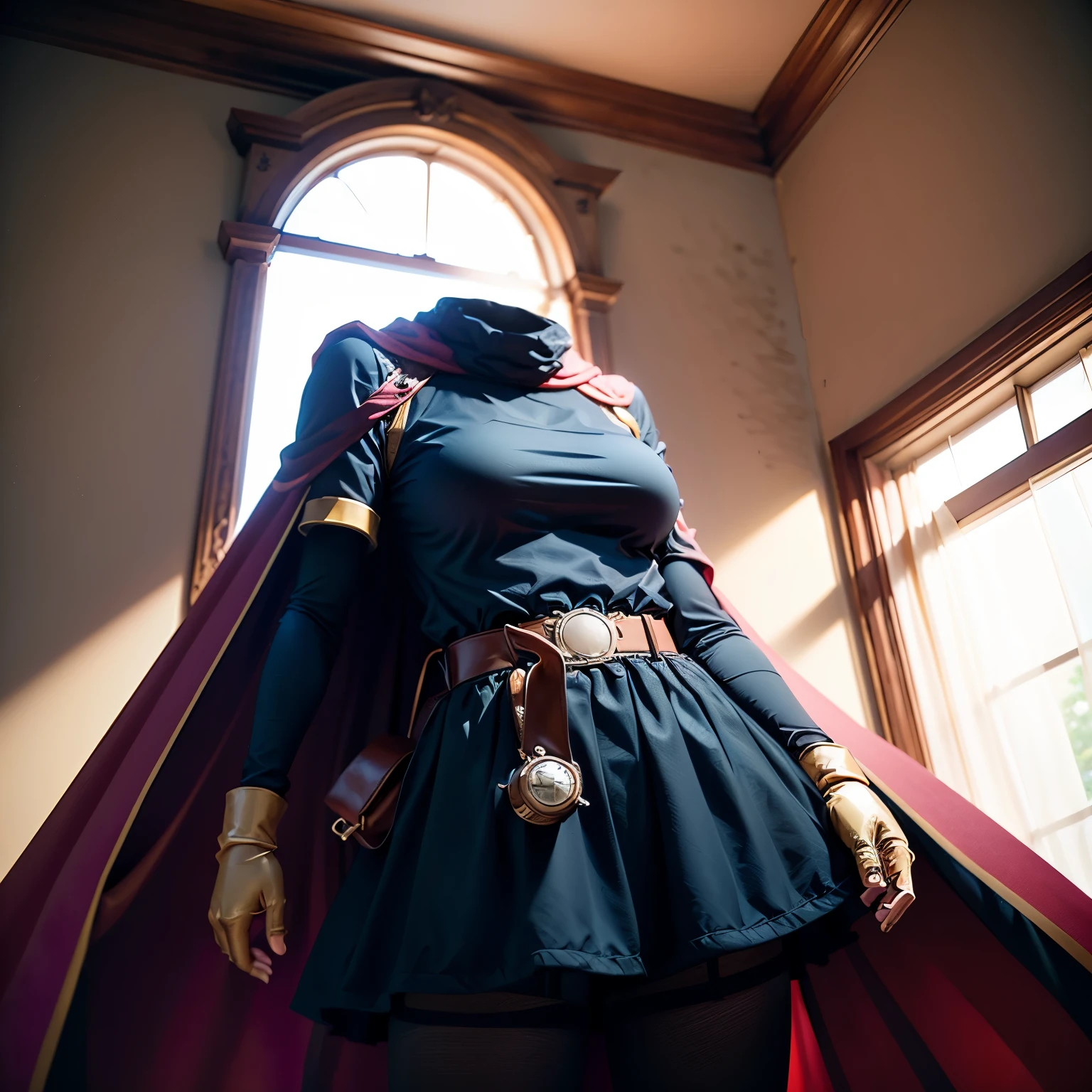 dq6barbara, dress, cape, yellow gloves, belt, jewelry, fat, cute big breasts, (invisible, no human, headless, handless:1.5), (8k, RAW photo, best quality, masterpiece:1.2), (realistic, photo-realistic:1.37), photon mapping, radiosity, ((Hasselblad photography)), physically-based rendering