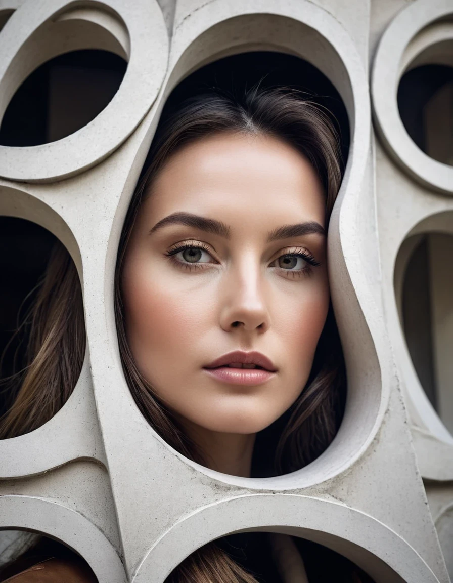 Close-up of face，in style of Architectural photography , portrait