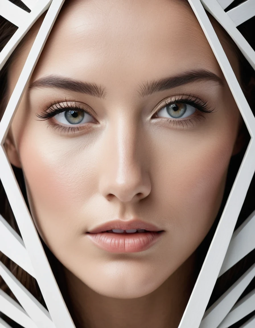 Close-up of face,in style of Architectural photography , portrait