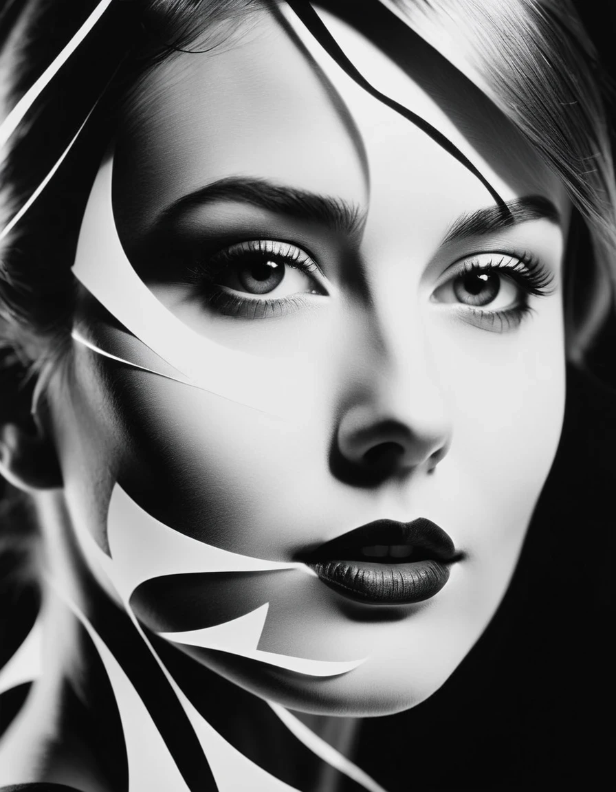 Close-up of face in style of Photogram photography , portrait