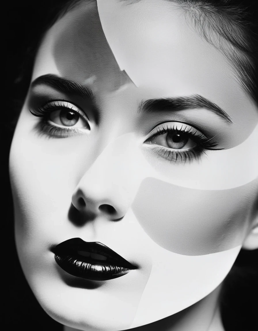 Close-up of face,in style of Photogram photography , portrait