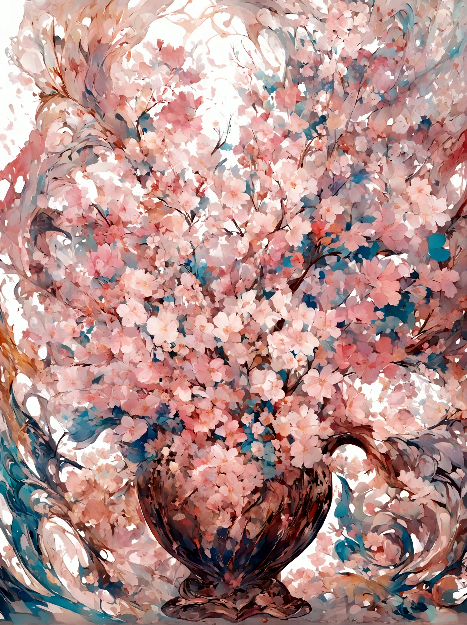 vase，Cherry blossoms，Small flowers，Flowers，White background，vanilla，cream，whiskey，Abstract Art，emotion，emotion