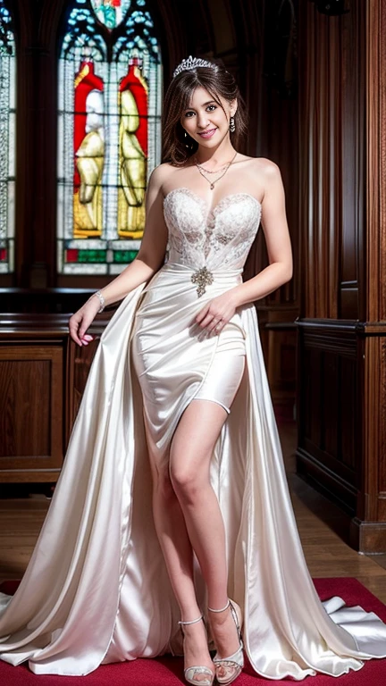 Dreamy Tenderness,European beautiful young woman blonde long hair, (full length: 1.5), high crystal heels, in a red-golding wedding dress, night city part, crystal light woman, stars sky, portrait photography