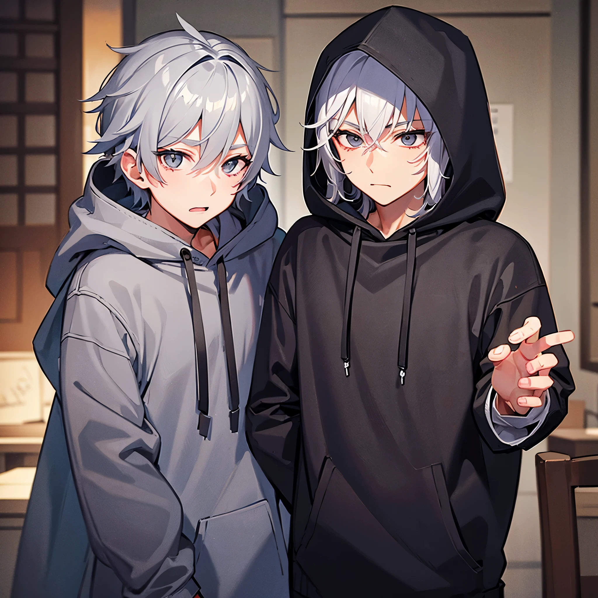 Boy, gray hair, hood, cute