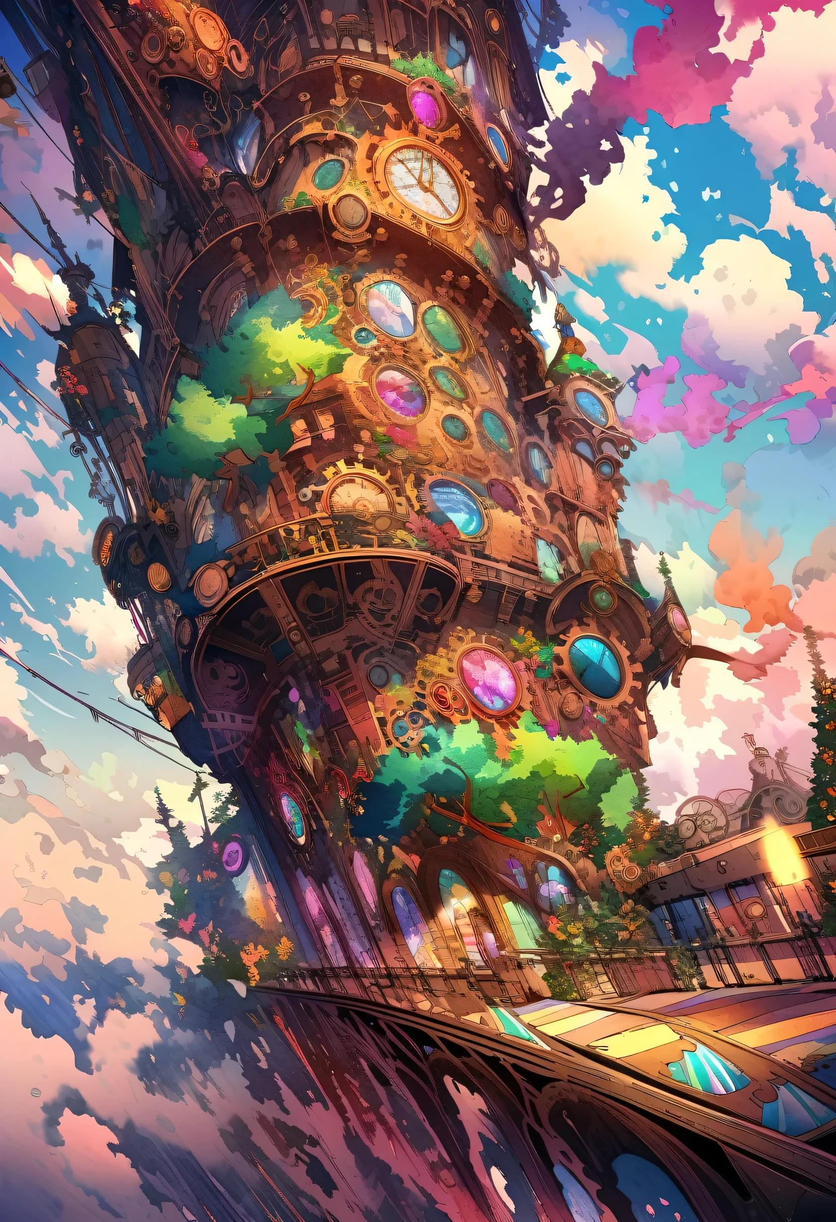 Dream-like Art Live Tree, Colorful smoke, Insane Details, steampunk detail, Intricate details, Ultra-detailed,
