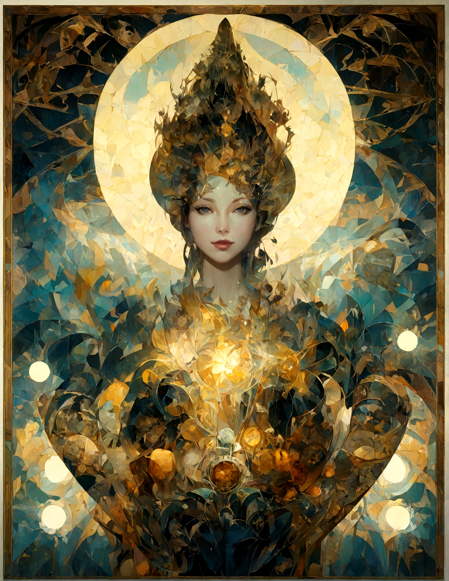 Mystical silhouette forest woman, Written byMinjae Lee, Kahn Griffiths, Emily Kyle, Geoffroy Torrens, Aaron Hawkey, Jordan Grimmer, Greg Rutkowski, amazing depth, masterpiece, Surrealism, Geometric pattern, Complex details, Bokeh, Perfect balance, Deep thin border, Artistic Photorealism , Smooth, great masterpiece by head of prompt engineering