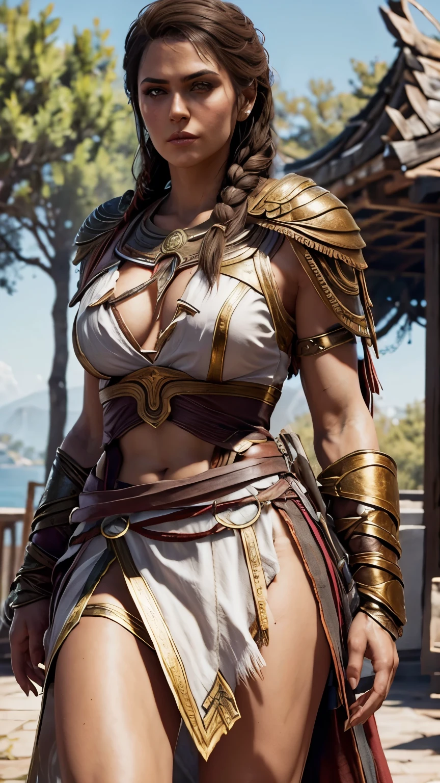 Very nsfw, extremely detailed Kassandra Assassin's Creed Universe sexy pose, revealing clothing,