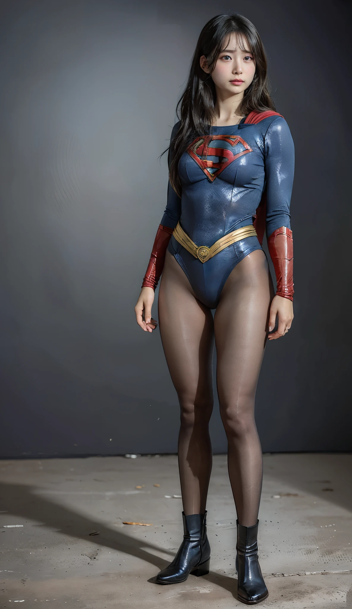No background、(((Beautiful legs in black tights.)))、(((Legally express the beauty of your smile)))、((((Make the most of your original images)))、(((Supergirl Costume)))、(((Beautiful short bob hair)))、(((suffering)))、(((Please wear black tights....、Wear red boots)))、((Best image quality、8k))、((highest quality、8k、masterpiece:1.3))、(((Preserve background )))、Sharp focus:1.2、Beautiful woman with perfect figure:1.4、Slim Abs:1.2、Wet body:1.5、Highly detailed face and skin texture、8k
