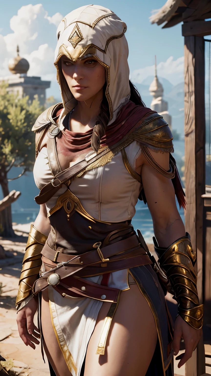 Very nsfw, extremely detailed Kassandra Assassin's Creed Universe sexy pose, revealing clothing, 