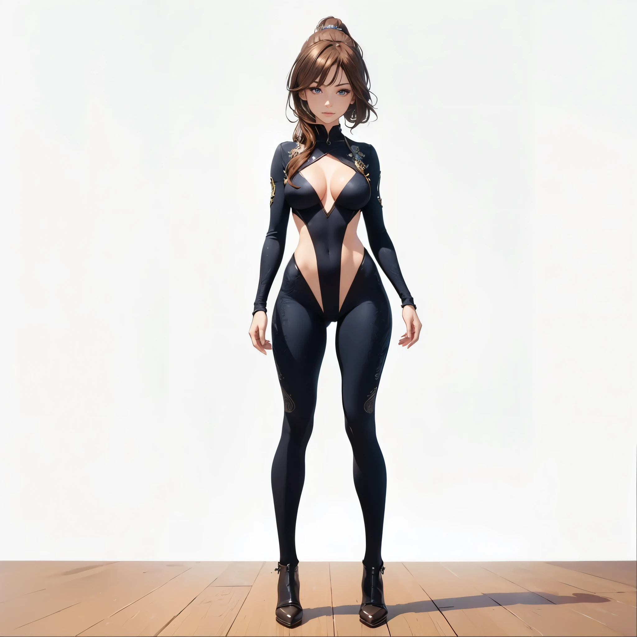 ((1girl, solo, full body, full body front)), (perfect anatomy, perfect hands, perfect legs), beautiful body, natural proportions BREAK

((extremely detailed face)), (beautiful detailed eyes:1.6), (realistic pupils, realistic iris:1), expressive eyes, looking at viewer, (clear eyes:1.2), (sharp facial features:1.2), (hyperrealistic:1), (detailed skin texture:1.2), smooth skin, (red hair:1.5), (violet eyes), (long hair:1.3), ((mature female)), (detailed lips, attractive lips:1.2), (glossy lips:1) BREAK

(skin tight:1.5) BREAK

(masterpiece:1.2), best quality, high resolution, (highly detailed shading), (realistic lighting:1.2), anime-style, perfect lighting, vibrant colors, dynamic tones, striking hues, 8k, absurd resolution, perfect shadows, hdr, UHD, ambient lighting, realistic, ultra-realistic, photo realistic, highly detailed, rich detail, luminous colors, fine texture, intricate design, professional illustration, (soft light:1.2), (illustration:0.8)