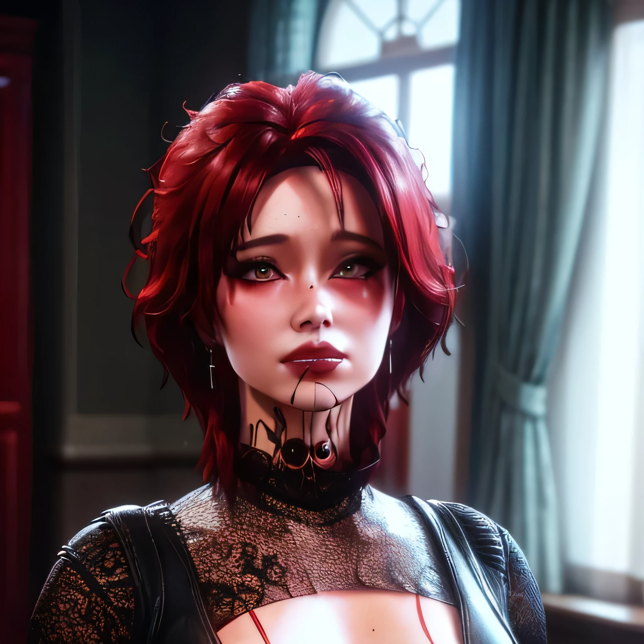 (Ultra high quality, High Resolution, 4k, 8k)Short Red hair, red lipstick