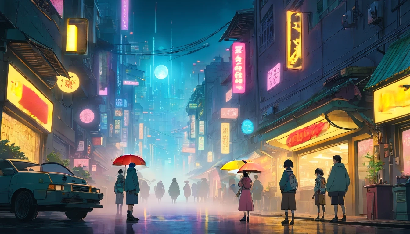 anime scene of people walking down a street at night with umbrellas, cyberpunk street, ross tran. scenic background, cyberpunk city street, inspired by Liam Wong, futuristic street, cyberpunk streets at night, in cyberpunk city, ross tran 8 k, china town blade runner, cyberpunk night street, cyberpunk street at night, busy cyberpunk metropolis, sci-fi cyberpunk city street